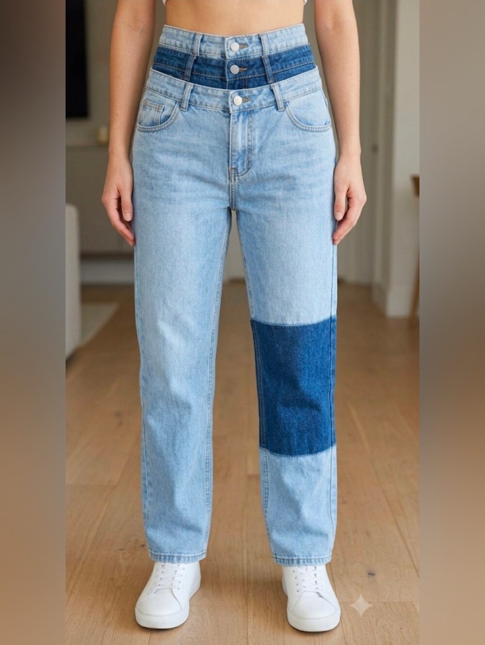 "Jeans 'Triple Cintura' with Patch: Deconstructed Style